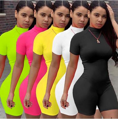 China Breathable Women High Neck Zipper Bodycon Romper Shorts for sale