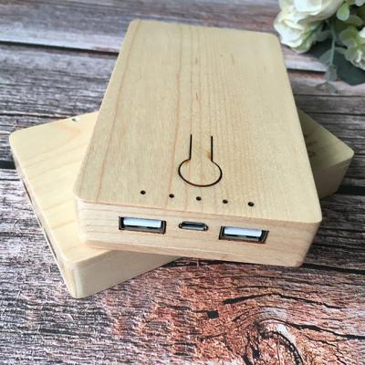 China Wooden Material High Capacity Dual USB Output Port Adapter Charger Wooden Power Banks 6000mah for sale