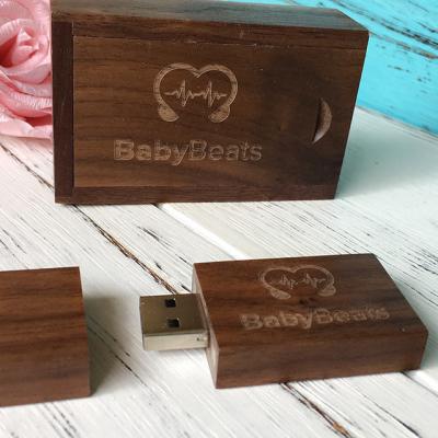 China Cheap Rectangle Logo Wood USB Drive 8GB Engraving Flash Stick With Gift Box for sale