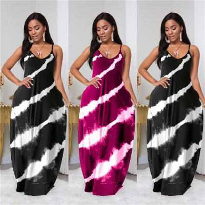 China 2021 summer women breathable clothing plus size stripe slip dresses loose casual tie dye maxis dress for sale