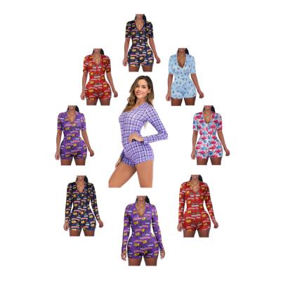 China Custom Printing Women QUICK DRY Snap Tight Crotch Sleepwear Pajamas Onesie Thermal Adult for sale