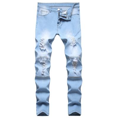 China QUICK DRY men's jeans slim fit young men's denim rock revival pants pants with holes ripped men's slim jeans for sale