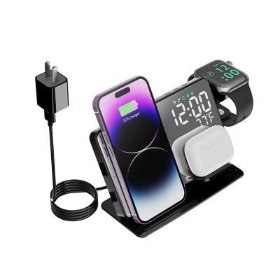 China Earphone 15W New Innovative Product Wireless Charger Clock LED Desktop Digital Alarm Clock Wireless Charger With Temperature for sale