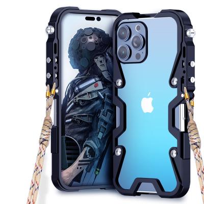 China Shockproof 2023 privacy phone case Aluminium phone case with strap back cover for iphone 14 15 pro max phone case for sale