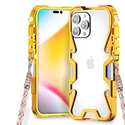 China Shockproof 2023 Aluminum alloy hollow metal for iphone 12 13 14 15 pro max mobile phone case cover for sale