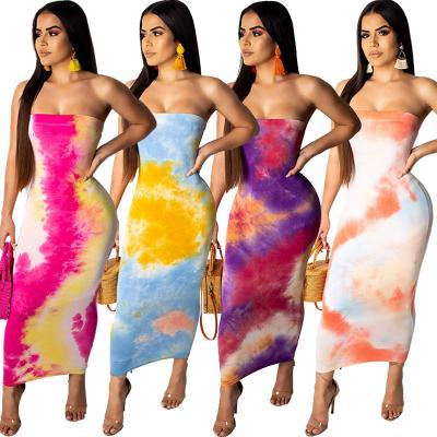 China Summer Anti-static European Sexy Ladies Print Midi Dress Wrap Chest Sleeveless Beachwear Women Dress for sale