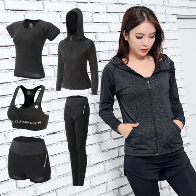 China Antibacterial Hot Selling Workout Clothes Fitness Sports Suits Crop Pants Long Sleeve Yoga Set Women Spandex Polyester Top Wholesale 5 for sale