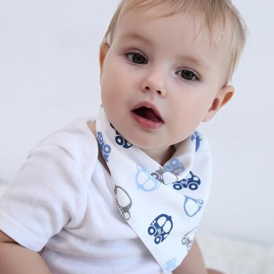 China Kids 100% Antibacterial Infant Organic Cotton Soft Baby Bibs Button Up Cartoon Triangle Bibs Bandana for sale