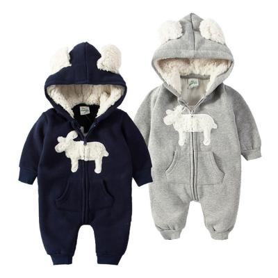 China Boy Long Sleeve Thick Warm Infant Baby Hooded Rompers Winter for sale