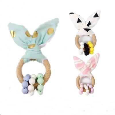 China Eco-Friendly Chew Teether Baby Toys Wooden Wooden Bunny Teether Beads Baby Toddler Toys for sale