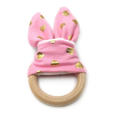 China Eco-friendly Cotton And Bamboo Fiber Bunny Ear Wooden Teething Teether for sale