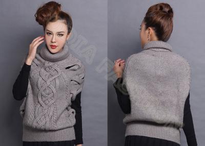 China Ärmelloser klumpiger Kabel-Strickpulli-Pullover mit Drehung-Unten Kragen-Tropfen-Schulter zu verkaufen