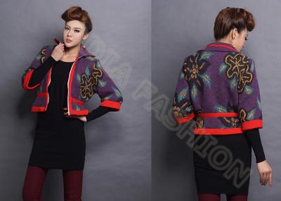 China Autumn Intarsia Knit Women Poncho Sweater Cardigan Coat In Flower Leaf Pattern With Full Zip Up for sale