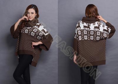 Cina I maglioni del jacquard delle donne della lana di autunno girano giù il collo, pullover sciolto delle signore del fiocco di neve in vendita