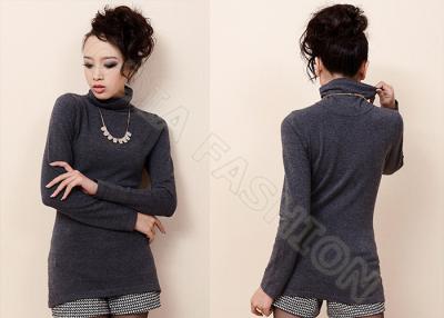 China Elegant O Neck Long Sleeve Womens Cashmere Sweaters , Gray Long Sweater for Ladies for sale