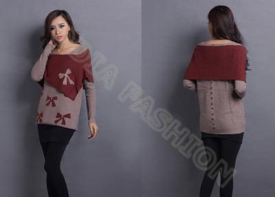 China Der Pullover-Strickjacken-runder Halsausschnitt der roten Bogen-Frauen, Jacquardwebstuhlstrickjacke für Grils zu verkaufen