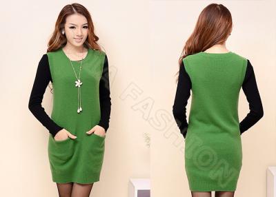 China S M Crew Neck Sleeveless Womens Pullover Sweaters With Pockets , Green Long Dress Sweater for sale