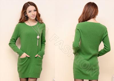 China Green Crew Neck Womens Cable Knit Sweaters Long Pullover Dress with Pockets for sale