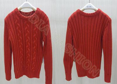 China Red Acrylic Cable Knit Kids Holiday Sweaters Crew Neck Pullover For Girls for sale