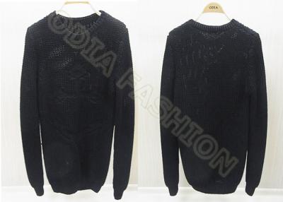 China Solid Black Mens Scoop Neck Sweaters Long Sleeve Wool Pullover for Autumn for sale