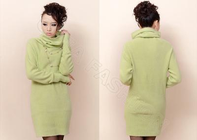 China Light Green Long Pullover Fine Knit Sweaters in Cashmere for Young Ladies , s m l Size for sale