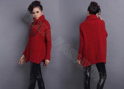 China Red Long chunky turtleneck sweaters for women , Winter Cable Knit Sweater in XS L XL XXL Size for sale