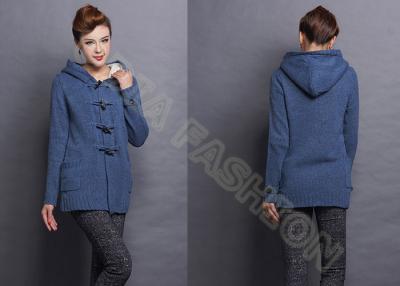 China Blue Womens Wool Sweaters / Ladies Cardigan Sweaters with Pockets and Buttons for sale