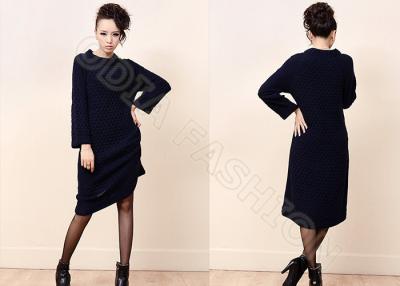 China Black Cellular Knit Womens Long M Sweaters with Crew Neck for Winter / Autumn for sale