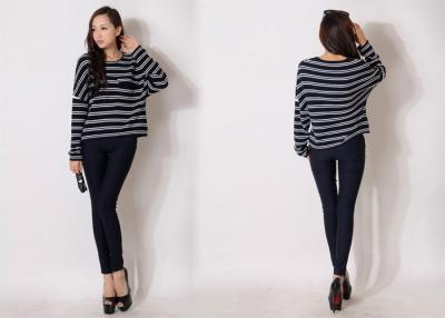 China Summer Black & White Stripes Ladies Crew Neck Sweaters Pullover in Long Sleeve for sale