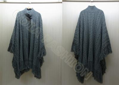 China Solid Color Knitted Ladies Poncho Sweater Dolman Sleeve with Tassel for sale