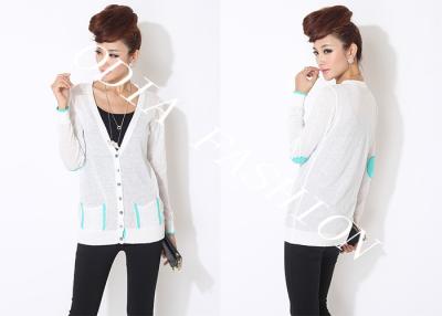 China Spring / Summer Ladies V Neck Sweaters Fine Knit Cardigan with Pockets for sale