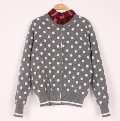 China Simple Wool Sweaters Dots Jacquard Causel Cardigan Knitwear Girls Outwear Top for sale