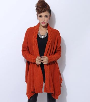 China Womens Chunky Cable Knit Sweaters Orange Knit Poncho Acylic / Polyester for sale