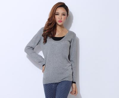 China Spring Grey Fine Knit Sweaters for Ladies , Jersey Knit Cotton Pullover for sale