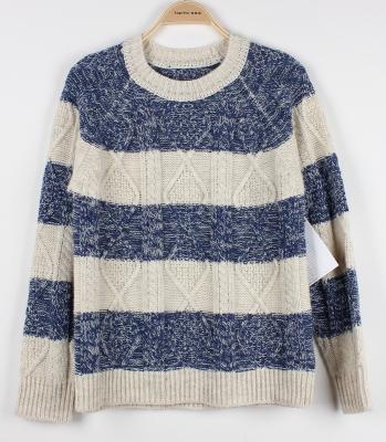 China Der Pullover der Acrylfrauen Strickjacken gestreifte schwere Strickjacken des Knit-runden Halsausschnitts zu verkaufen