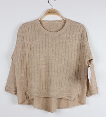 China Loose Jacquard Sweater for Ladies Plaid Back Cindy Beige Batwing Sleeve for sale