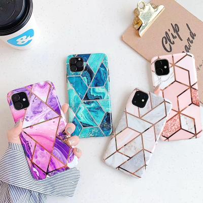 China Anti-fall 3D Plating Geometric Print Case For iPhone 12 Marble Case For iPhone 11 Pro Max Cell Phone Cover for sale