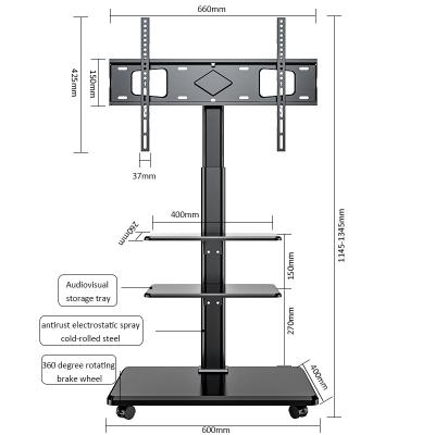 China Cold rolled steel+MDF Factory Cold Rolled Steel Height Adjustable Movable TV Stand for sale