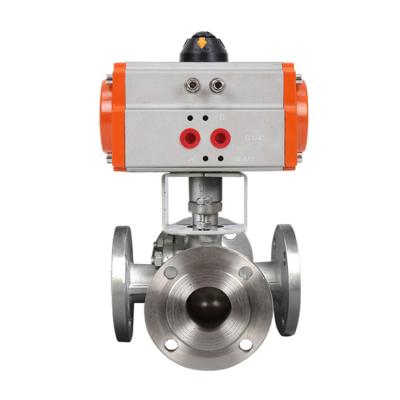 China DN250 10 General Way L Inch 4 Port Flanged Ball Valve 304 Stainless Steel With Pneumatic Actuator Air Control Flange Ball Valve for sale