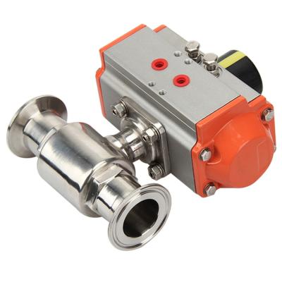 China General Food Grade 2 Way Sanitary Ball Valve 3/4 Inch PN16 Stainless Steel Dual 316L Pneumatic Actuator Tri Flange for sale