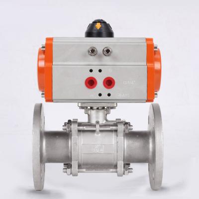 China General 3PCS 2 Way Pneumatic Actuator 4 Inch Double Acting Flange 316 Stainless Steel Connected Pneumatic Ball Valve for sale