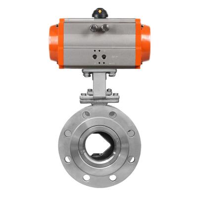 China Inch DN80 3 Port Double 2 Way V Pneumatic Actuator Control Segment Ball Valve ss304 Stainless Steel General Acting Flange for sale