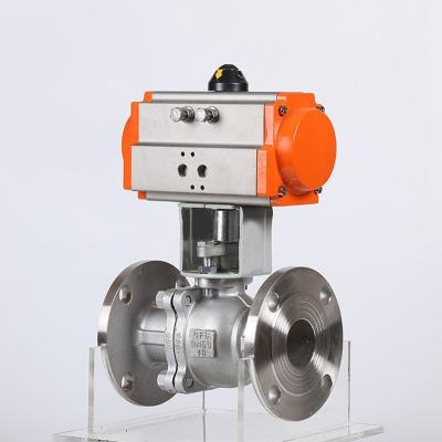 China PN16 DN80 3 Inch 2 Overall Outer Double Flange Type Operated 304 Stainless Steel Pneumatic Operated Ball Valve for sale