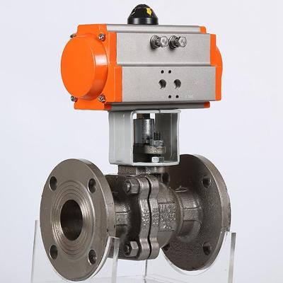 China General ANSI 150LB 2 way carbon steel wcb PTFE seated connection double acting pneumatic actuator flanged ball valve for sale