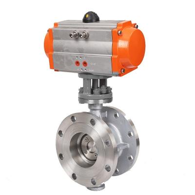 China DN200 8 Inch PN16 316 General Triple Offset Metal Double Seat Double Flange Stainless Steel Pneumatic Actuated Butterfly Valve for sale