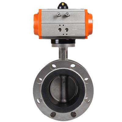 China PN16 DN150 5 304 Inch EPDM Stainless Steel Air Actuator Single Acting Flange General Double Type Rubber Seat Butterfly Valve for sale