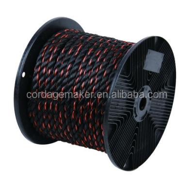 China PP Black With Orange Tracer 3 Strands Twisted Poly Truck Rope for sale