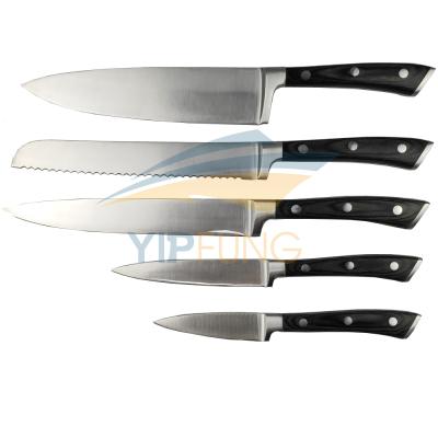 China Sustainable Pakka Wood With Triple Rivets Handle 5 Pcs Kitchen Knife Set for sale