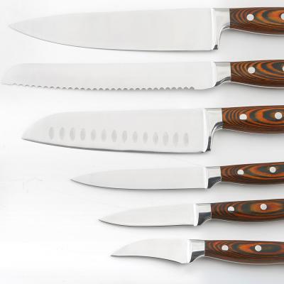 China Viable Damascus Chef Knife Stainless Steel Kitchen Damascus Chef Knife Set 7 Piece Knife Set Pakka Wood With Triple Rivets for sale