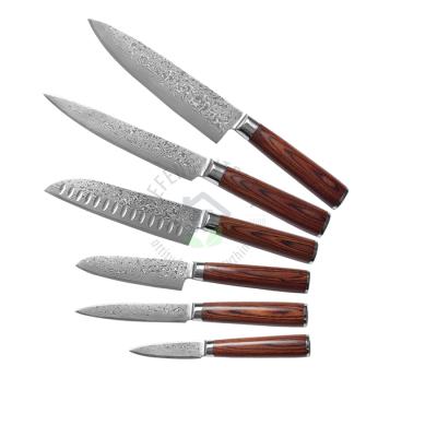 China 8 Pcs Original Traditional Amazon Hit Custom Logo Wood Handle Damascus Pattern Kitchen Knife Set Chefs Knife for sale